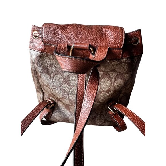 Coach C4120 Pennie Backpack Signature Canvas Brown Leather Drawstring Snap Close - Picture 2 of 16